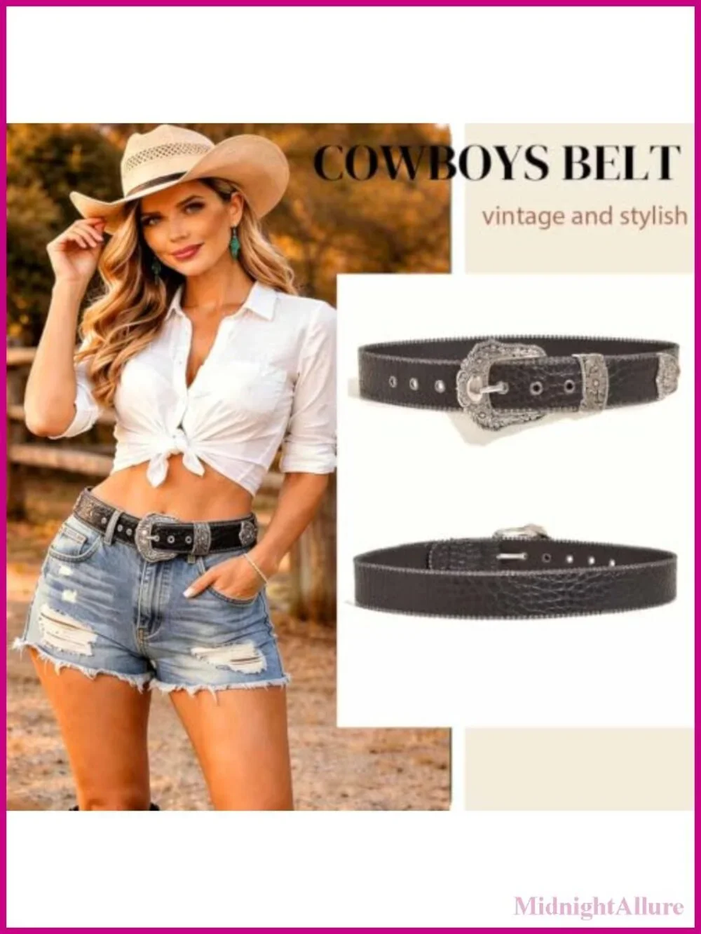 Western PU Leather Belt Adjustable Metal Buckle for Jeans
